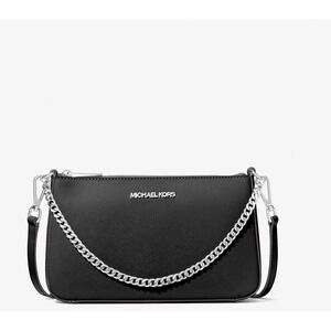 NWT Michael Kors Jet Set Medium Saffiano Leather Crossbody Bag Black/Silver